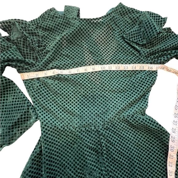 Keepsake Polka Dot Romper Bell Sleeve Green Size Small Open Back - Picture 12 of 13